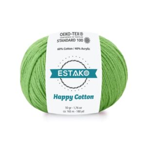 estako happy cotton, 60% cotton 40% acrylic yarn, soft, fine / sport (2) for crochet and knitting 1.76 oz (50g) / 180 yrds (165m) ( 4910 - green )