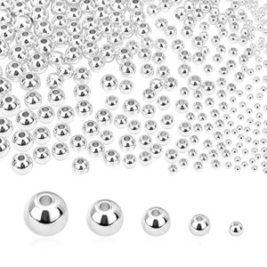 ph pandahall 5 sizes smooth round beads, 300pcs 14k silver plated beads little round beads seamless ball beads long-lasting spacers for hawaii layered bracelet necklace jewelry diy crafts 2/3/4/5/6mm