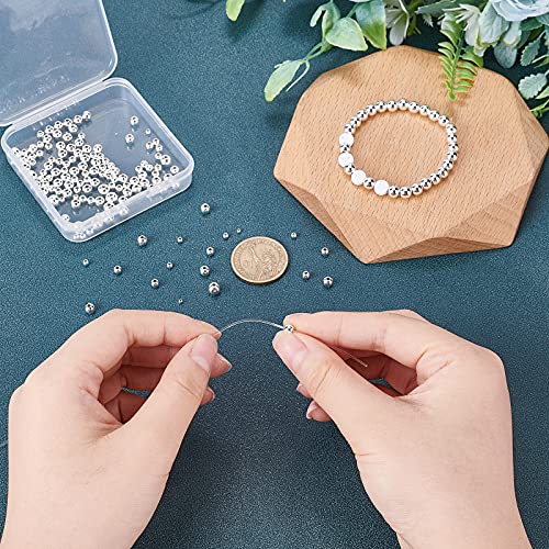 PH PandaHall 5 Sizes Smooth Round Beads, 300pcs 14K Silver Plated Beads Little Round Beads Seamless Ball Beads Long-Lasting Spacers for Hawaii Layered Bracelet Necklace Jewelry DIY Crafts 2/3/4/5/6mm