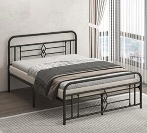 bigbiglife classic metal bed frame with headboard and footboard, sturdy platform bed frame with steel slat support/under bed storage/no box spring needed, black, full size