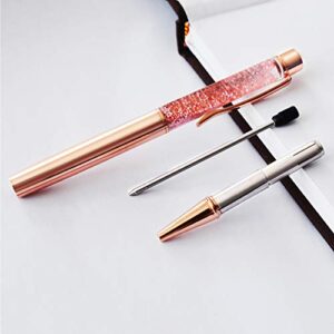 ZZTX 3 Pcs Rose Gold Ballpoint Pens Metal Pen Bling Dynamic Liquid Sand Pen with Refills Black Ink Office Supplies Gift Pens for Christmas Wedding Birthday, with 3 Pcs Velvet Gift Pouches