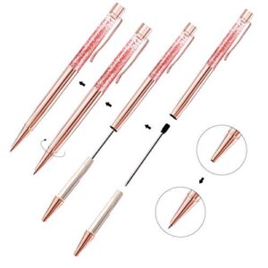 ZZTX 3 Pcs Rose Gold Ballpoint Pens Metal Pen Bling Dynamic Liquid Sand Pen with Refills Black Ink Office Supplies Gift Pens for Christmas Wedding Birthday, with 3 Pcs Velvet Gift Pouches