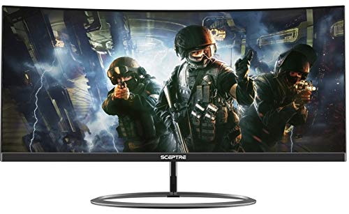 Sceptre Curved 30" 21:9 Gaming LED Monitor 2560x1080p UltraWide Ultra Slim HDMI DisplayPort Up to 85Hz MPRT 1ms FPS-RTS Build-in Speakers, Machine Blue (C305W-2560UN)