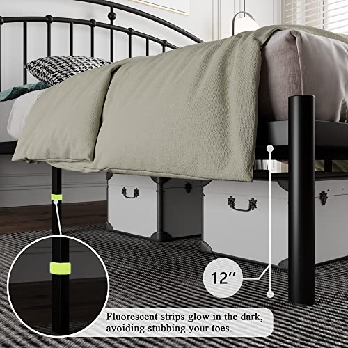 iPormis Queen Size Metal Platform Bed Frame with Vintage Headboard/Heavy Duty Steel Slats Support / 12 Inches Under-Bed Storage/No Box Spring Needed/Easy Assembly/Noise-Free, Black