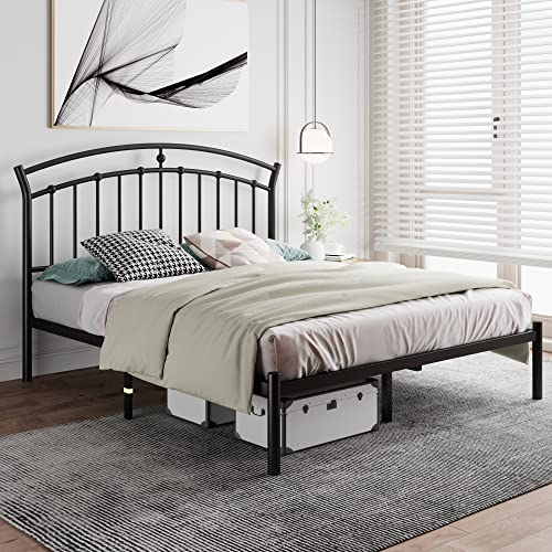 iPormis Queen Size Metal Platform Bed Frame with Vintage Headboard/Heavy Duty Steel Slats Support / 12 Inches Under-Bed Storage/No Box Spring Needed/Easy Assembly/Noise-Free, Black