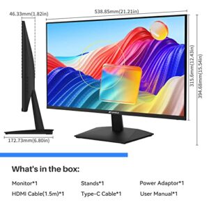 SANSUI Monitor 24 inch FHD PC Monitor with USB Type-C, Built-in Speakers Earphone, Ultra-Slim Ergonomic Tilt Eye Care 75Hz with HDMI VGA for Home Office (ES-24F1 Type-C Cable & HDMI Cable Included)