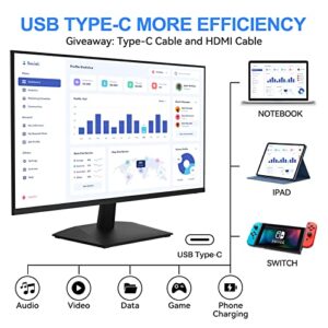 SANSUI Monitor 24 inch FHD PC Monitor with USB Type-C, Built-in Speakers Earphone, Ultra-Slim Ergonomic Tilt Eye Care 75Hz with HDMI VGA for Home Office (ES-24F1 Type-C Cable & HDMI Cable Included)