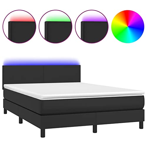 Youuihom Mattress Foundation, Bed Frame Furniture, Box Spring Bed with Mattress LED for Pool Decks, Gardens, patios, courtyards, Black Full Faux Leather