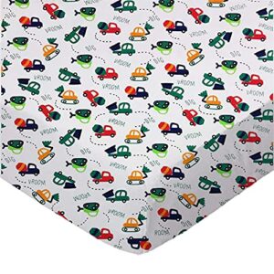 sheetworld 100% cotton interlock jersey fitted crib toddler sheet 28 x 52, construction cars, made in usa