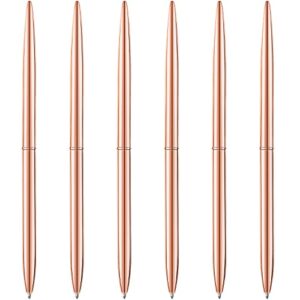 unibene 6 pack ballpoint pens-rose gold, slim mentallic retractable lightweight pens set nice gift for business office students teachers christmas, medium point(1mm)-black ink