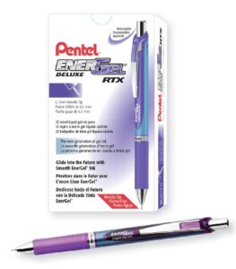 pentel energel deluxe rtx retractable liquid gel pen, medium line, needle tip, violet ink, box of 12 (bln77-v)