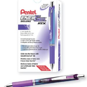 Pentel EnerGel Deluxe RTX Retractable Liquid Gel Pen, Medium Line, Needle Tip, Violet Ink, Box of 12 (BLN77-V)