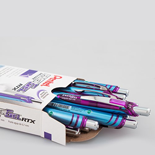 Pentel EnerGel Deluxe RTX Retractable Liquid Gel Pen, Medium Line, Needle Tip, Violet Ink, Box of 12 (BLN77-V)