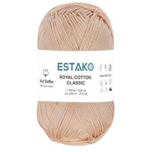 estako royal cotton classic, 100% giza cotton yarn, soft, super fino 1 for crochet and knitting 3.52 oz (100g) / 273 yrds (250m) (4053)