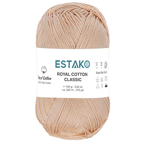 Estako Royal Cotton Classic, 100% Giza Cotton Yarn, Soft, Super Fino 1 for Crochet and Knitting 3.52 Oz (100g) / 273 Yrds (250m) (4053)