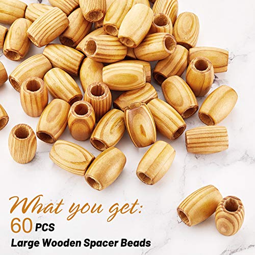 60 Pieces Large Wooden Spacer Beads Wooden Macrame Beads Oval Loose Wood Beads Natural Tube Beads with 10 mm Large Hole for Handmade Jewelry DIY Craft Making, 30 x 20 mm (Wood Color)