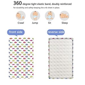 Car Themed Fitted Crib Sheet,Standard Crib Mattress Fitted Sheet Soft Toddler Mattress Sheet Fitted-Crib Mattress Sheet or Toddler Bed Sheet, 28“ x52“,Multicolor