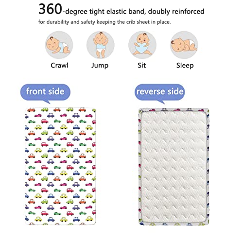 Car Themed Fitted Crib Sheet,Standard Crib Mattress Fitted Sheet Soft Toddler Mattress Sheet Fitted-Crib Mattress Sheet or Toddler Bed Sheet, 28“ x52“,Multicolor