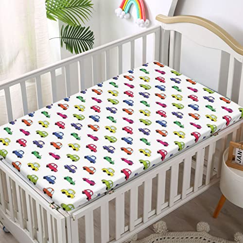 Car Themed Fitted Crib Sheet,Standard Crib Mattress Fitted Sheet Soft Toddler Mattress Sheet Fitted-Crib Mattress Sheet or Toddler Bed Sheet, 28“ x52“,Multicolor