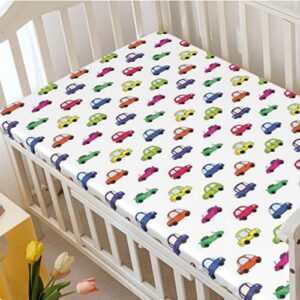 Car Themed Fitted Crib Sheet,Standard Crib Mattress Fitted Sheet Soft Toddler Mattress Sheet Fitted-Crib Mattress Sheet or Toddler Bed Sheet, 28“ x52“,Multicolor