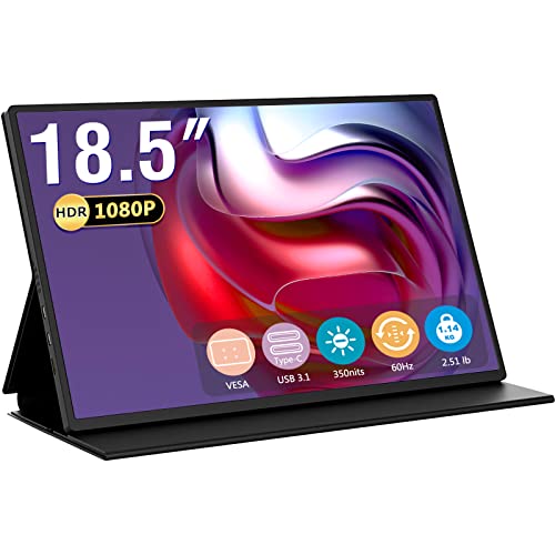 Bimawen 18.5 inch Portable Monitor Ultra Slim - 100% sRGB 1080p CNC Frame, Compatible with USB 3.0 Phone Computers and Gaming Devices