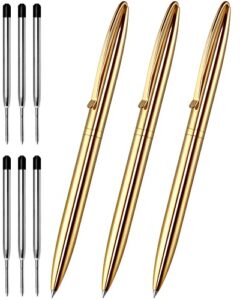 cambond ballpoint pens, guest pen stainless steel nice pens for guest book uniform christmas gift - black ink (1.0mm medium point), 3 pens with 6 extra refills (gold)