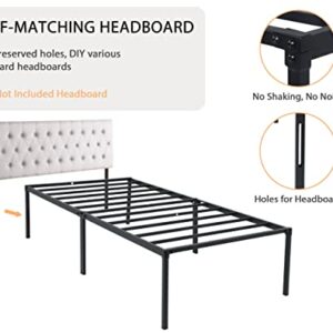 Capacmkseh 14 Inch Twin Size Metal Bed Frame, Heavy Duty Bed Frame Metal Platform Mattress Foundation Bed Frames with Storage, No Box Spring Needed, Under Bed Storage, Noise-Free