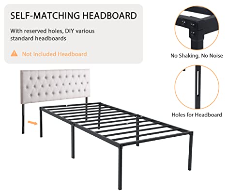 Capacmkseh 14 Inch Twin Size Metal Bed Frame, Heavy Duty Bed Frame Metal Platform Mattress Foundation Bed Frames with Storage, No Box Spring Needed, Under Bed Storage, Noise-Free