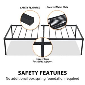 Capacmkseh 14 Inch Twin Size Metal Bed Frame, Heavy Duty Bed Frame Metal Platform Mattress Foundation Bed Frames with Storage, No Box Spring Needed, Under Bed Storage, Noise-Free