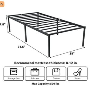 Capacmkseh 14 Inch Twin Size Metal Bed Frame, Heavy Duty Bed Frame Metal Platform Mattress Foundation Bed Frames with Storage, No Box Spring Needed, Under Bed Storage, Noise-Free