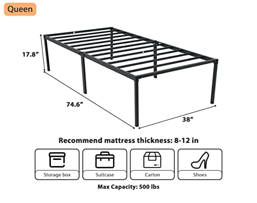 Capacmkseh 14 Inch Twin Size Metal Bed Frame, Heavy Duty Bed Frame Metal Platform Mattress Foundation Bed Frames with Storage, No Box Spring Needed, Under Bed Storage, Noise-Free