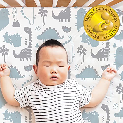 The Peanutshell Dinosaur Fitted Crib Sheet Set, 4 Pack, Blue & Grey