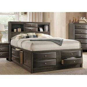 epinki full bed with headboard and drawers in gray oak, wood, bed frame, easy assembly