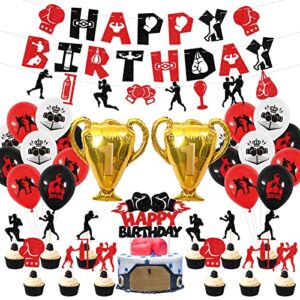 boxing birthday party decorations, boxing birthday banner cake topper balloons, fight sports wrestling party supplies boxer boxing match theme party supplies