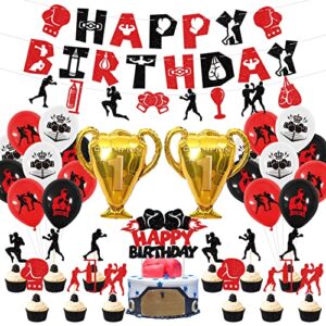 Boxing Birthday Party Decorations, Boxing Birthday Banner Cake Topper Balloons, Fight Sports Wrestling Party Supplies Boxer Boxing Match Theme Party Supplies