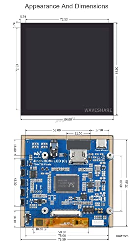 XYGStudy 4inch HDMI Capacitive Touch IPS LCD Display (C) Screen Resolution 720×720 Compatible with All Versions of Raspberry Pi 4 3 Jetson Nano AI PC Windows 11/10 / 8.1/8 / 7