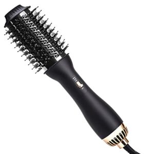 vasonni hair dryer brush hot air blow dryer brush in one for women ceramic coated hot air brush for all hair types 58mm oval shape (black gold)