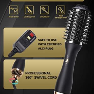 VASONNI Hair Dryer Brush Hot Air Blow Dryer Brush in One for Women Ceramic Coated Hot Air Brush for All Hair Types 58mm Oval Shape (Black Gold)