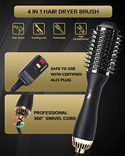 VASONNI Hair Dryer Brush Hot Air Blow Dryer Brush in One for Women Ceramic Coated Hot Air Brush for All Hair Types 58mm Oval Shape (Black Gold)