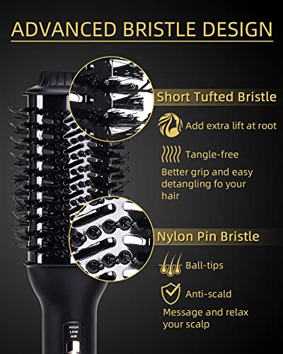 VASONNI Hair Dryer Brush Hot Air Blow Dryer Brush in One for Women Ceramic Coated Hot Air Brush for All Hair Types 58mm Oval Shape (Black Gold)