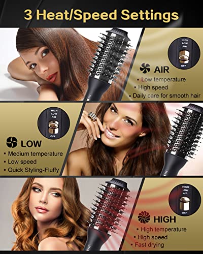 VASONNI Hair Dryer Brush Hot Air Blow Dryer Brush in One for Women Ceramic Coated Hot Air Brush for All Hair Types 58mm Oval Shape (Black Gold)