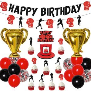 Boxing Match Birthday Party Decorations Fight Sports Theme Birthday Wrestling Party Supplies Boxing Birthday Banner Cake Topper Balloons