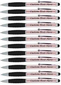 personalized pens with your custom logo or text-300 pack bulk-for businesses, parties, and events, 2 in 1 ballpoint pen & capacitive stylus fortouchscreen devices, rose gold barrel, black ink