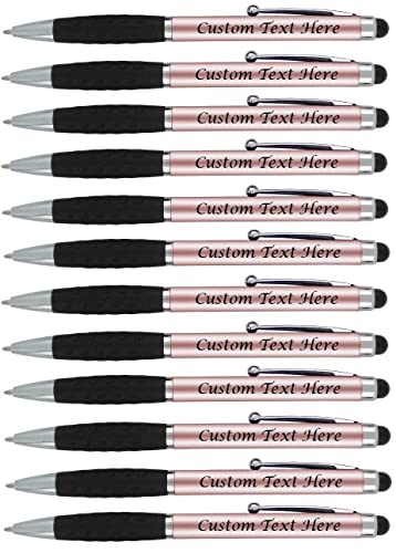 Personalized Pens With your Custom Logo or Text-300 Pack Bulk-for Businesses, Parties, and Events, 2 in 1 Ballpoint Pen & Capacitive Stylus forTouchscreen Devices, Rose Gold Barrel, Black Ink