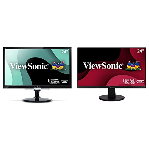 ViewSonic VX2452MH 24 Inch 2ms 60Hz 1080p Gaming Monitor with HDMI DVI and VGA inputs, Black & VA2447-MH 24 Inch Full HD 1080p Monitor with Ultra-Thin Bezel, Adaptive Sync, 75Hz