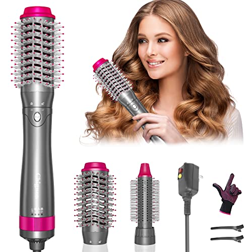 Hair Dryer Brush and Volumizer Styler, Hot Air Brush, Negative Ionic Electric Hair Curler Straightener Brush, Detachable & Interchangeable Brush Head Attachment, for Straightening Curling Drying