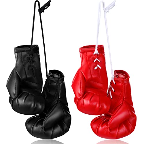 Zhanmai 2 Pairs Mini Boxing Gloves for Car Mirror Miniature Punching Gloves Boxing Party Favors Holiday Christmas Ornament Hanging Decoration for Home Car Accessories Bag Keychain Baby (Black, Red)