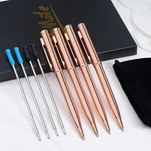 WEMATE 4Pcs Slim Retractable Ballpoint Pens, Extra 4Pcs Ink Refills in Black and Blue, Metal Pen 1.0mm Medium Point, Writing Pens with Gift Box for Office,Students, Teachers and Wedding Rose Gold