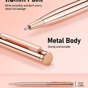 WEMATE 4Pcs Slim Retractable Ballpoint Pens, Extra 4Pcs Ink Refills in Black and Blue, Metal Pen 1.0mm Medium Point, Writing Pens with Gift Box for Office,Students, Teachers and Wedding Rose Gold