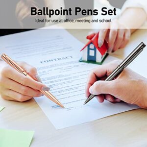 WEMATE 4Pcs Slim Retractable Ballpoint Pens, Extra 4Pcs Ink Refills in Black and Blue, Metal Pen 1.0mm Medium Point, Writing Pens with Gift Box for Office,Students, Teachers and Wedding Rose Gold